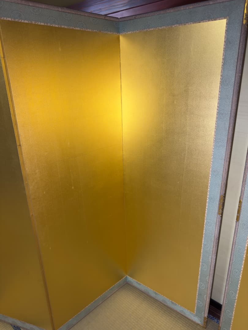 金沢製 金箔屏風 二曲一双 約100年前 美品