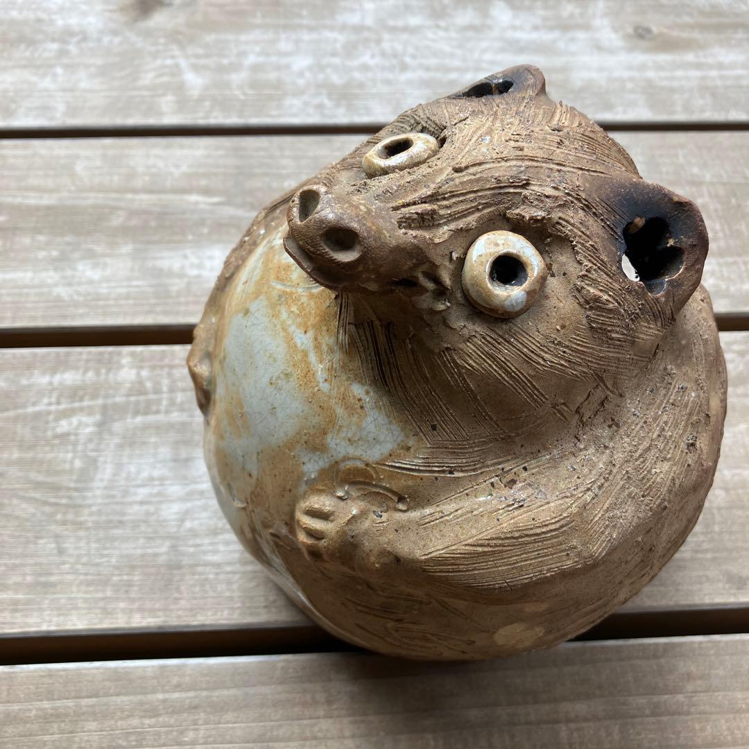 弥平次作　タヌキ 陶器 蚊遣　蚊取り線香器　アンティーク