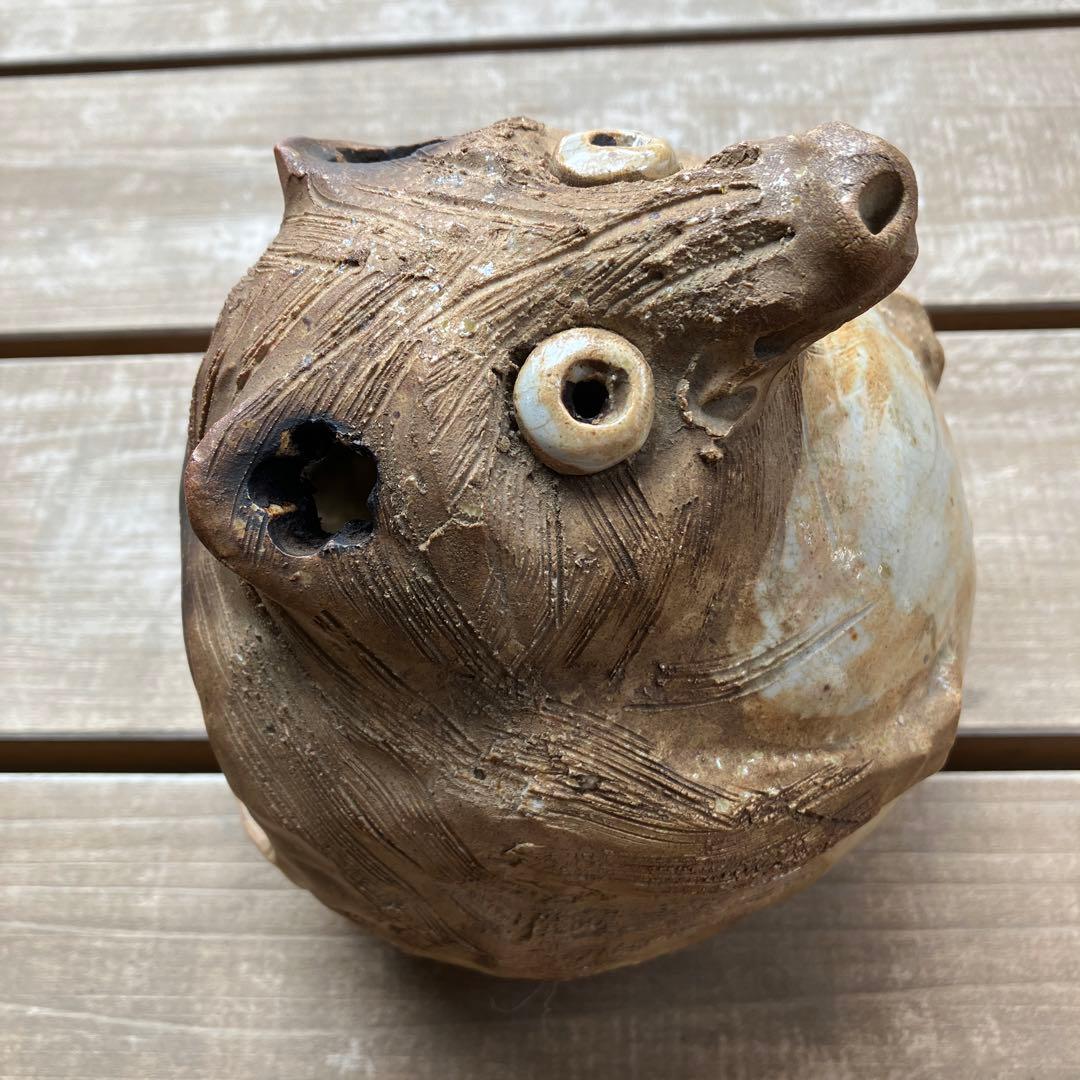 弥平次作　タヌキ 陶器 蚊遣　蚊取り線香器　アンティーク