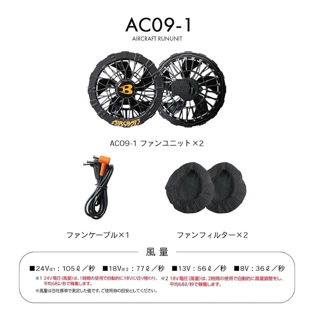 エアークラフト　AC09バッテリー　AC09-1ファンユニット　セット