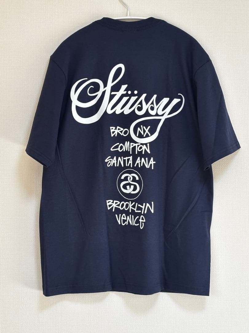 Stussy Tシャツ　ワールドツアー ネイビー グラフィックT ユニセックスM