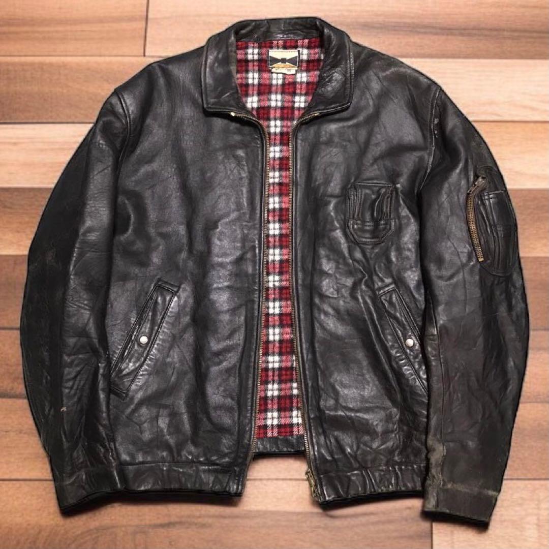 vintage フランス空軍タイプ パイロットジャケット 裏地チェック