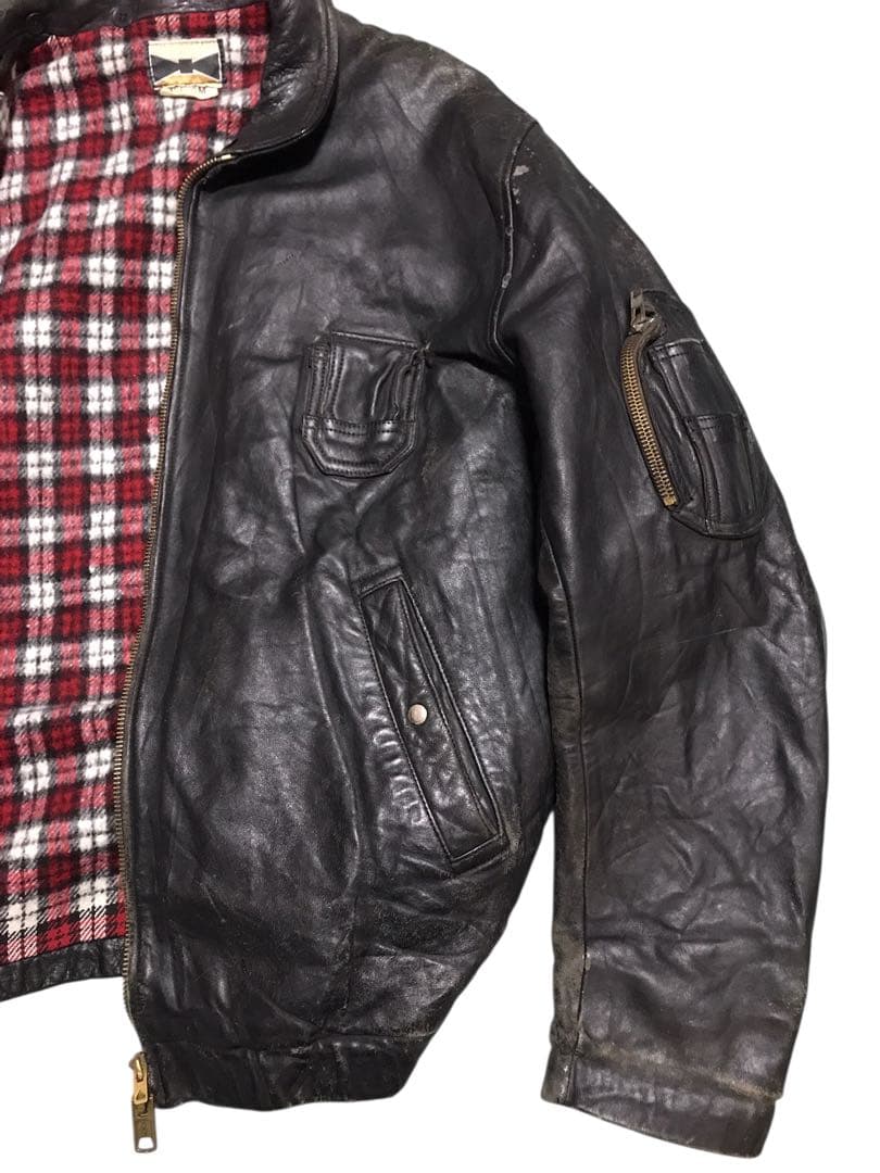 vintage フランス空軍タイプ パイロットジャケット 裏地チェック