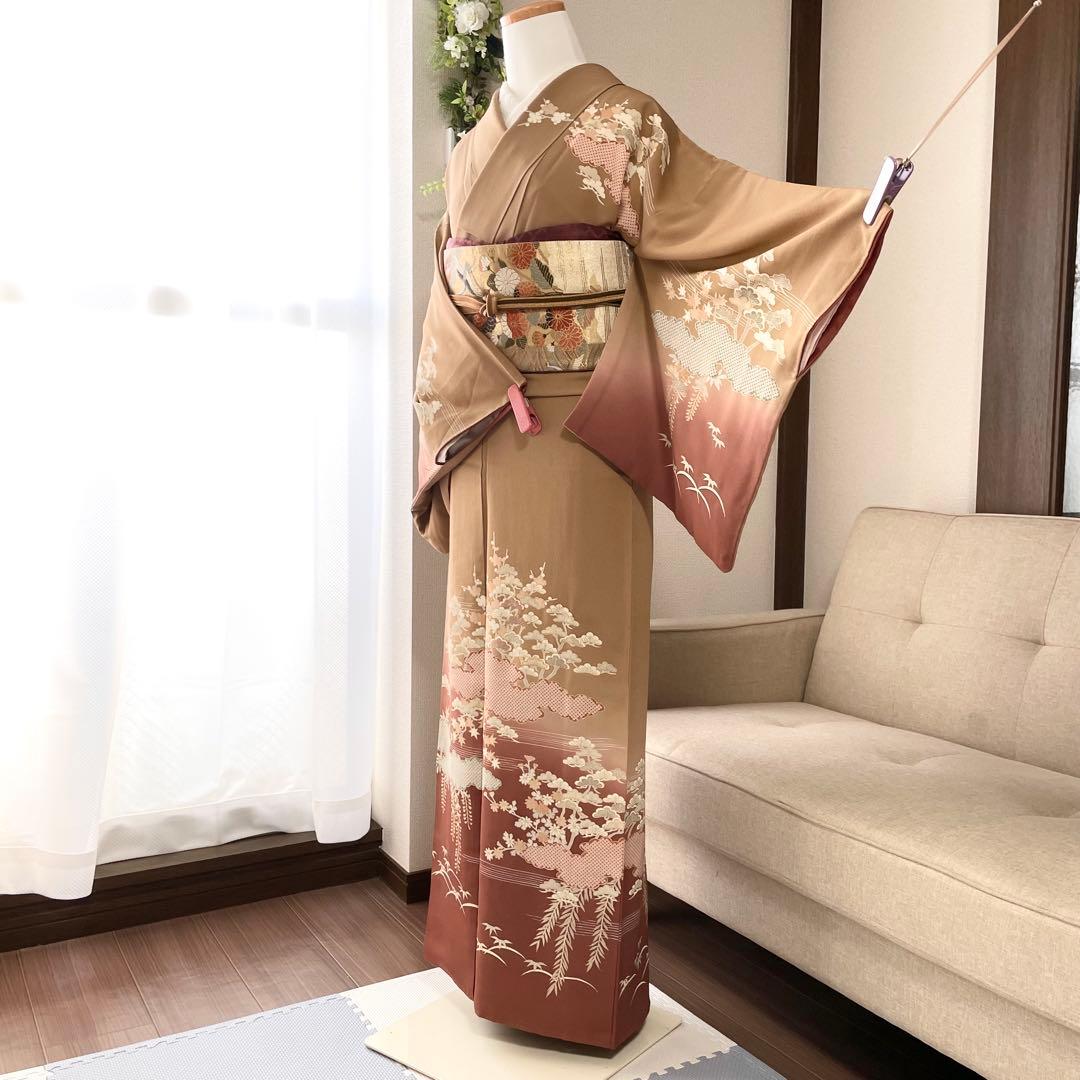 茶色 友禅 4点 フルセット 訪問着 入学式 卒業式 入園式 春 秋 冬