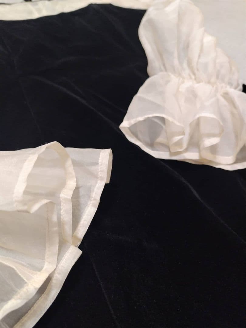 Chico ブラックドレス 配色シースルータイトロングドレス フリル