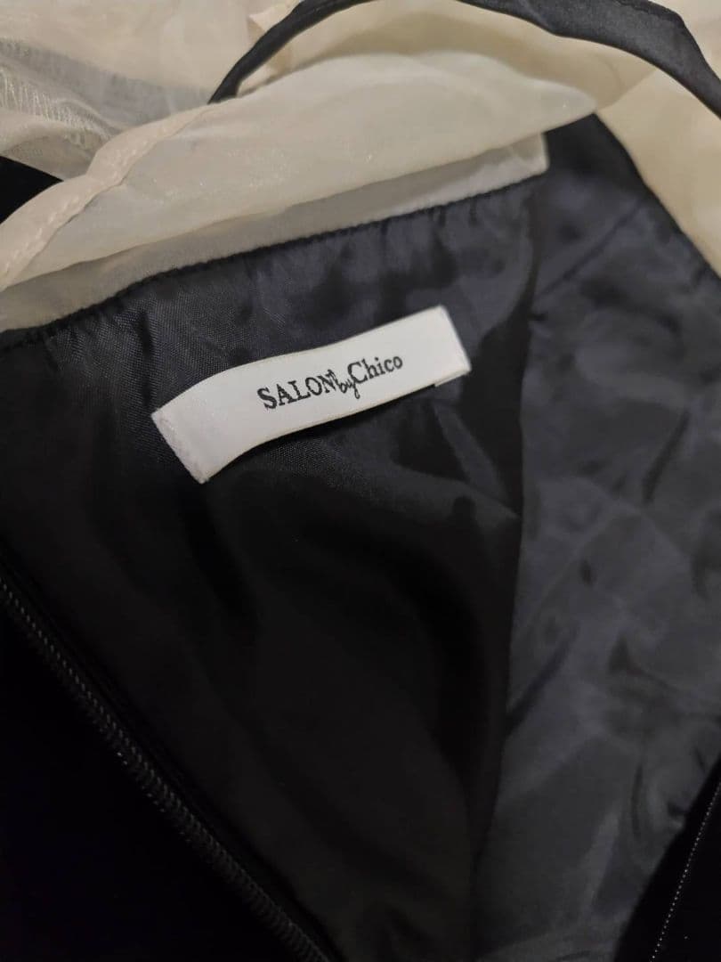 Chico ブラックドレス 配色シースルータイトロングドレス フリル