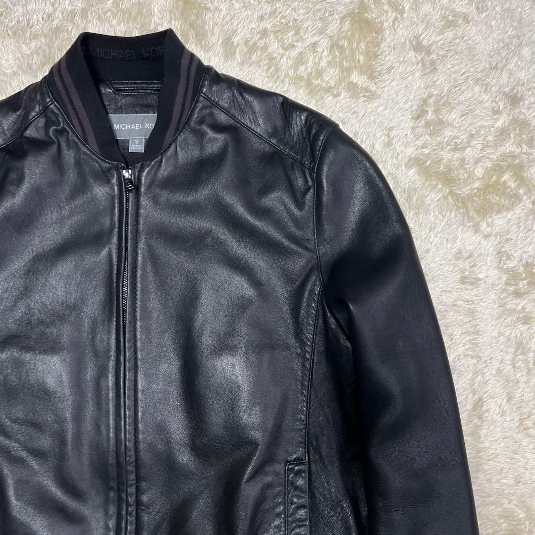 マイケルコース　ラムレザー　シングルライダース　革ジャン　総柄　S 黒