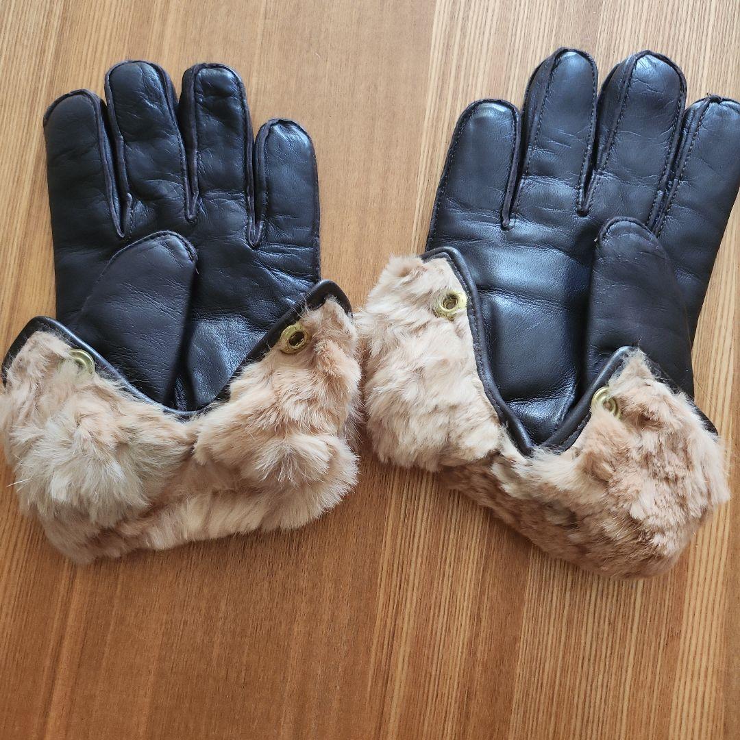 DENTS レザー ファー手袋 黒