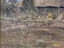 【真作】絵画　渡辺啓一　油彩6号　鳥久保　郷愁の日本風景　静かな農村　X118