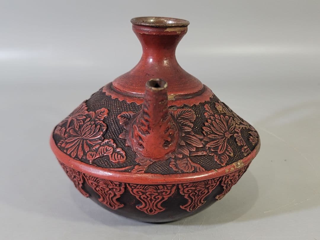 DT628 古美術 仿堆朱 陶製 水注 瓶 文房具