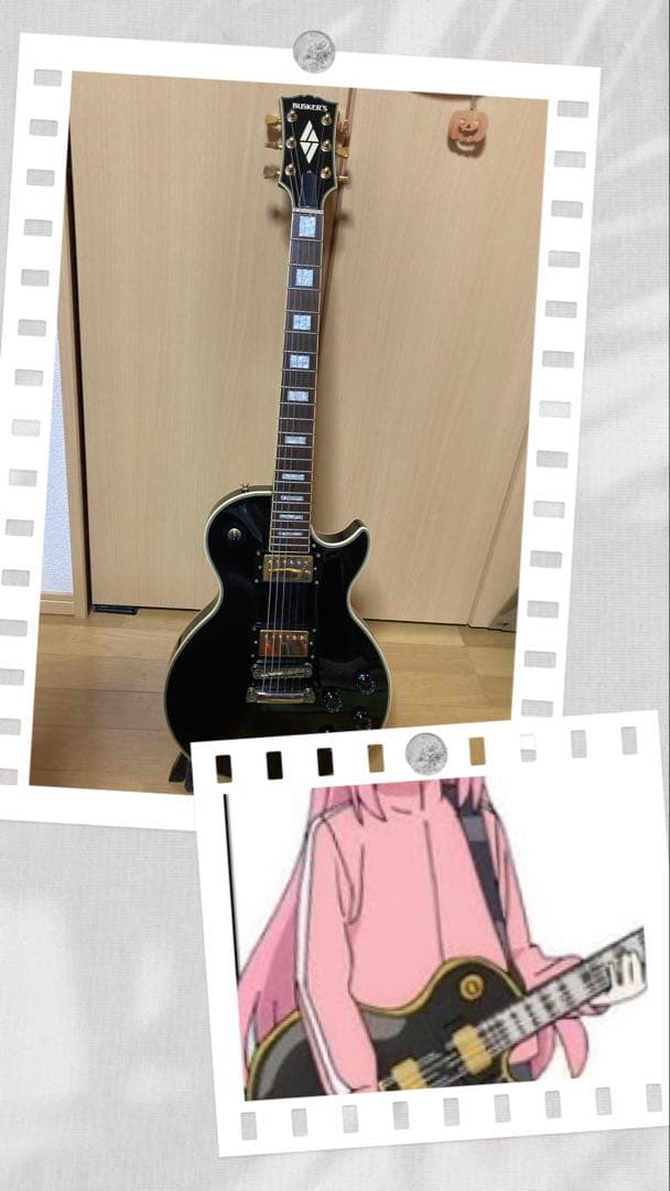 BUSKER'S レスポールカスタム風 エレキギター 黒×金　ぼっちざろっく