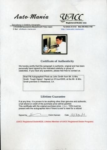 期間限定値下げ！ブラッド・ピット　直筆サイン