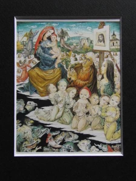 藤田嗣治、【二人の祈り 】、希少な限定額装用画集画、新品高級額 額装付