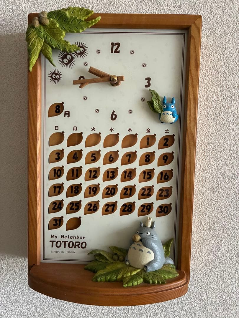 【時計動きます】ジブリ　となりのトトロ　万年カレンダー掛け時計兼置き時計