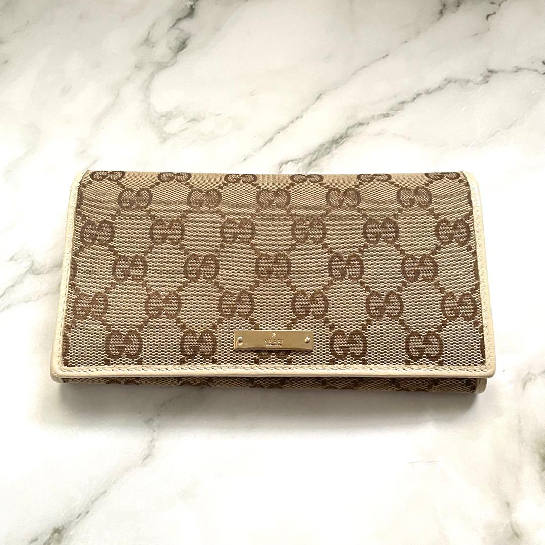 GUCCI グッチ 長財布 GGキャンバス ロゴプレート 折り財布 0115-⑧