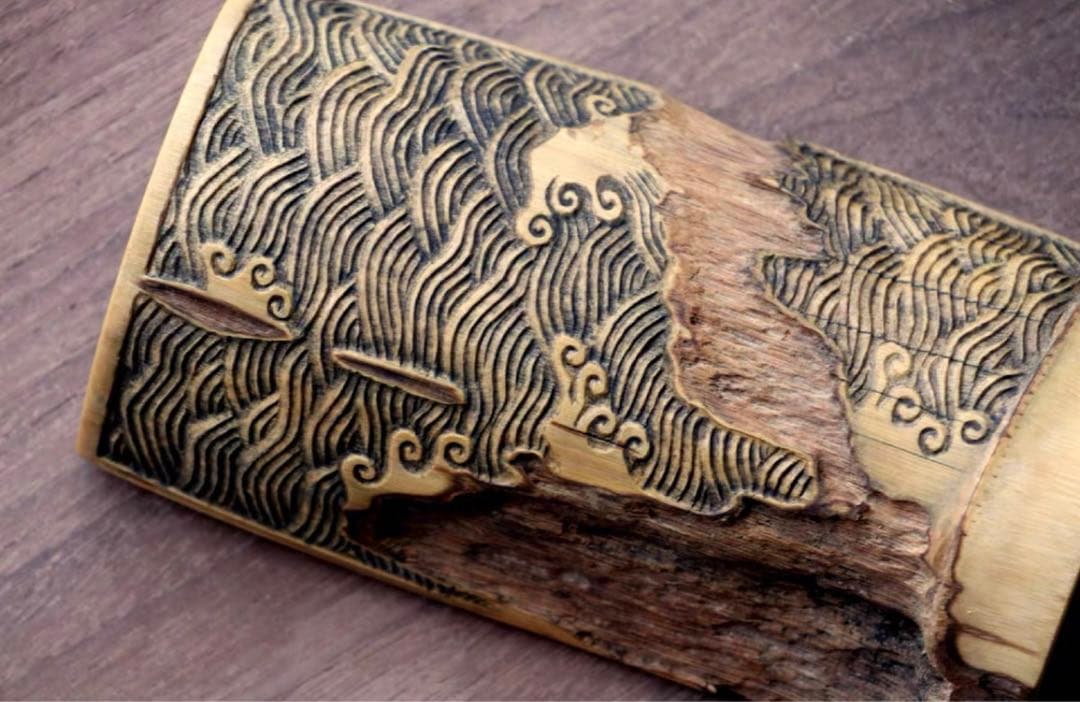 001虫喰い竹彫刻茶則、茶合、仙媒、茶道具、煎茶、煎茶道具、中国茶、日本茶