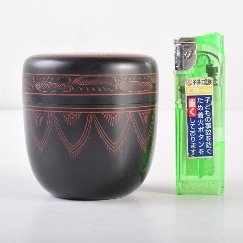 茶道具　黒漆　笹文　棗　在銘　共箱　V　7029