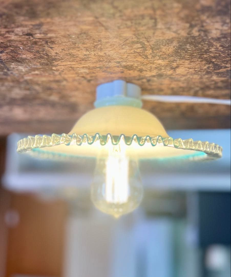 大正ロマン　和ガラス　電笠　青　アンティーク　灯り　照明　古民家　古道具