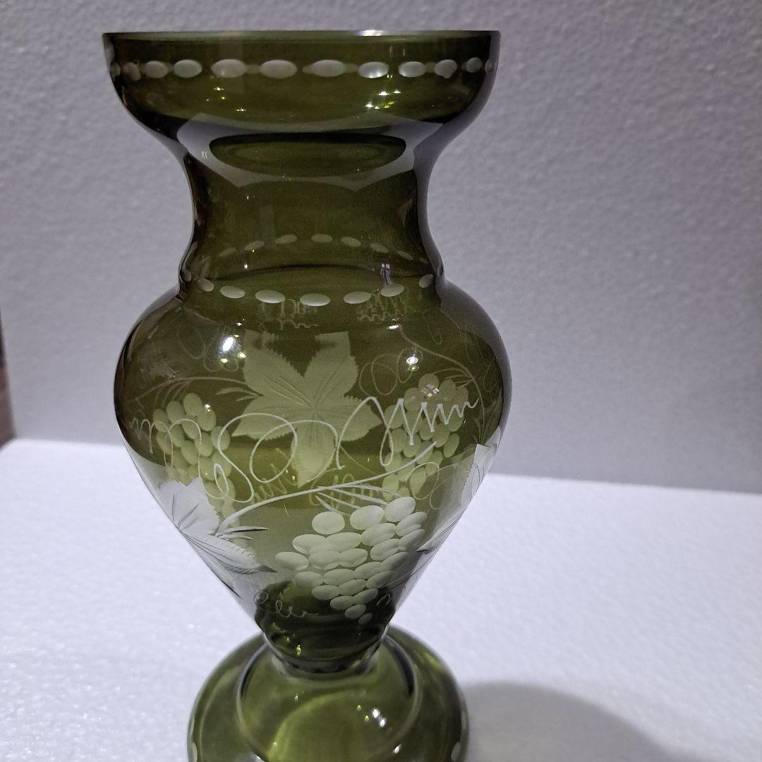 茶道具　江戸　ギヤマン硝子　紫色被せ硝子　葡萄図　　水次　完品