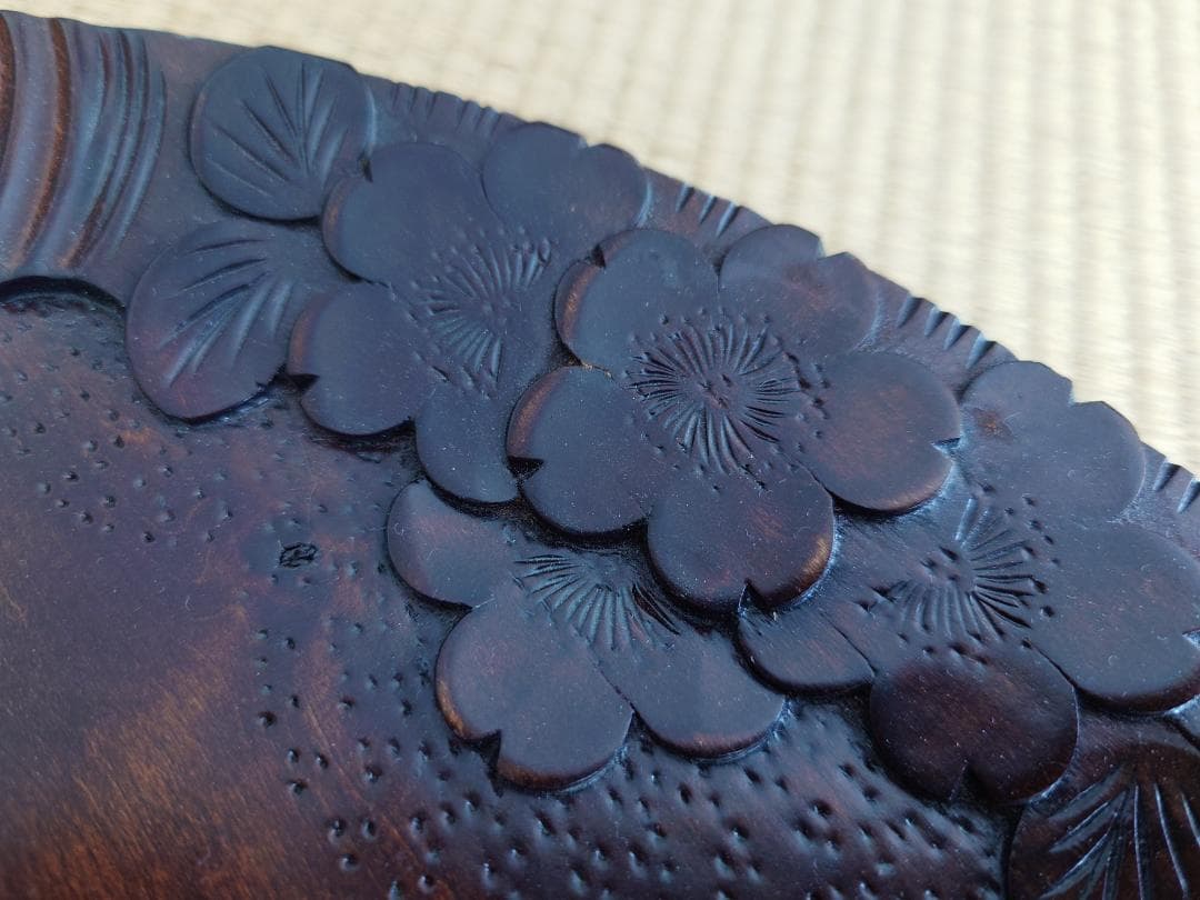 軽井沢彫 楕円のお盆 手つき 桜の縁