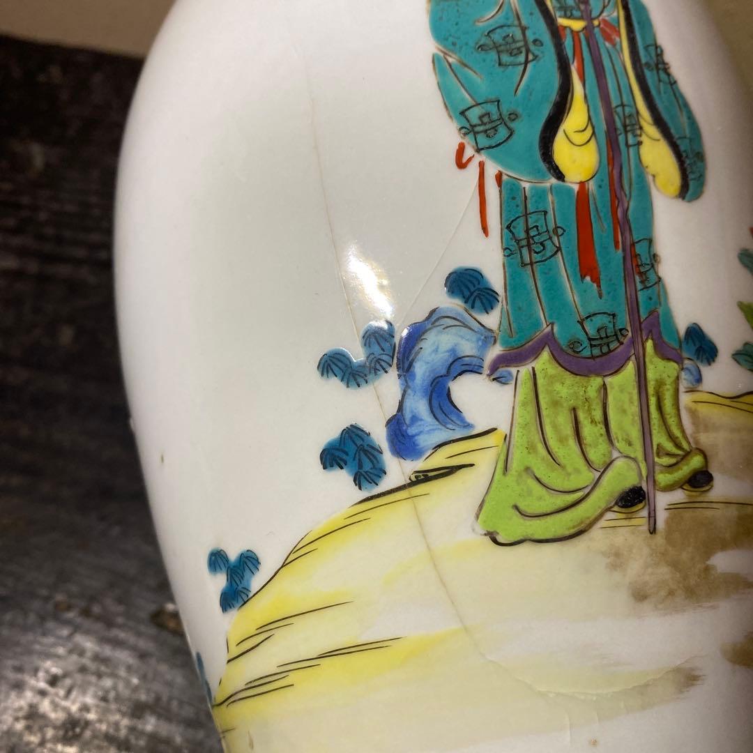 中国美術　古玩　色絵仙人図花瓶