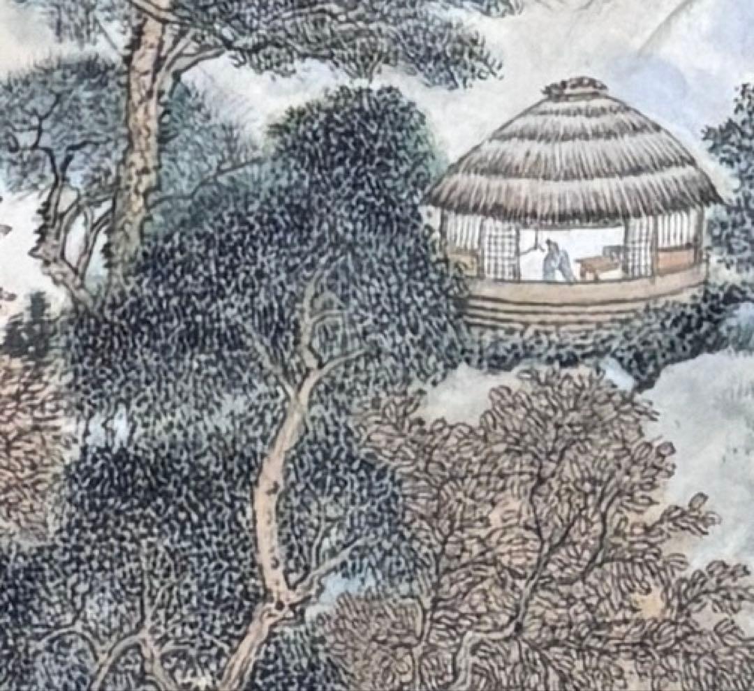 水墨画　掛け軸　清泉秋声 謝陽画　山水　中国　張大千大風堂　カラー　箱付