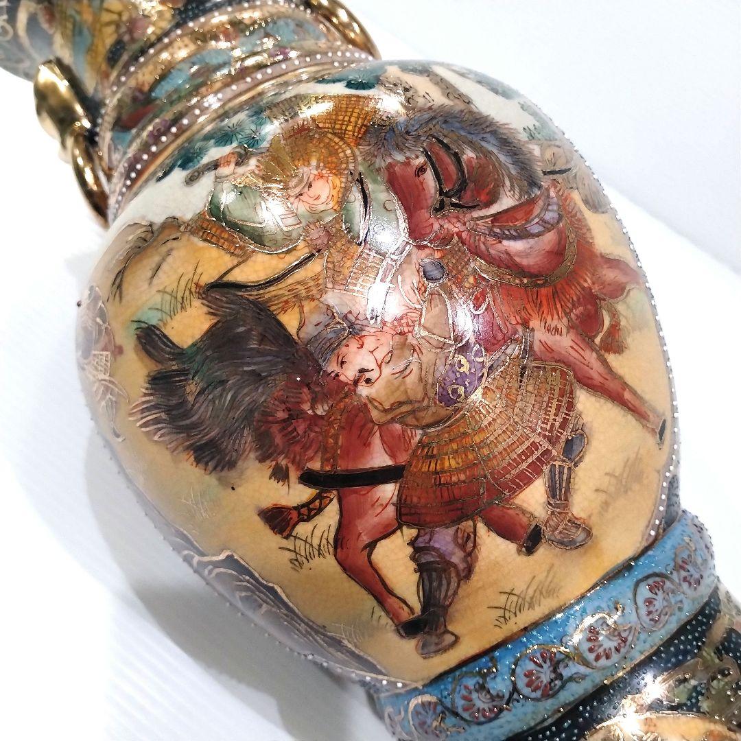 薩摩焼 金襴手 金彩 色絵 色錦 豪華絢爛 武者図 美人画 飾り壺 古美術 花器