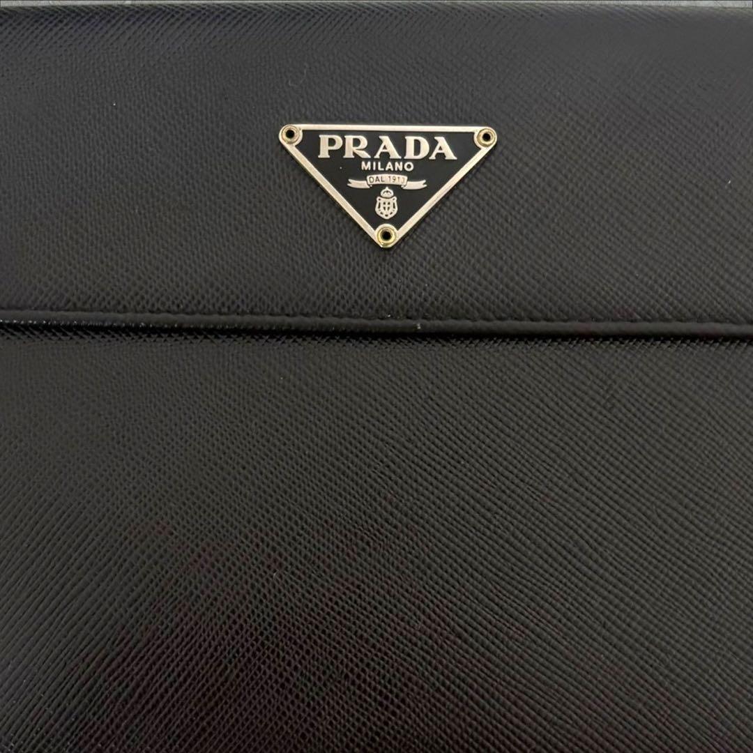 超極美品✨ PRADA プラダ 三つ折り財布 サフィアーノ ブラック 三角ロゴ