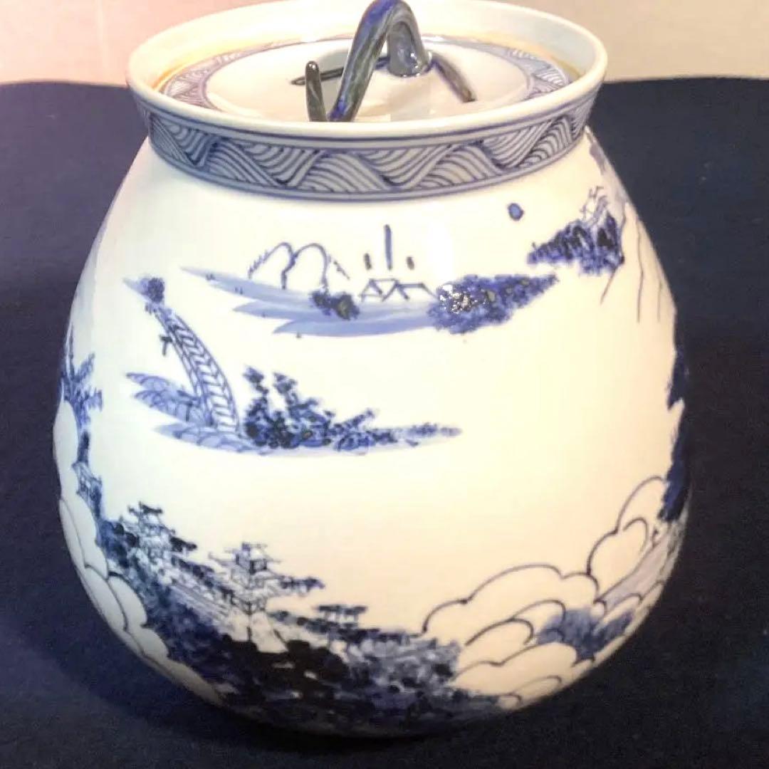 膳所陽炎園作　染付近江八景絵芋頭水指