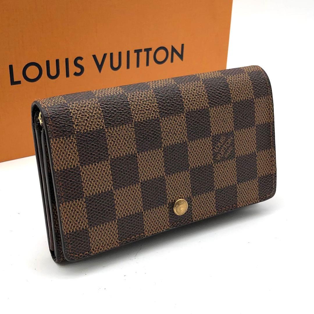 ルイヴィトン ダミエ エベヌ トレゾール 二つ折り財布 ブラウン コンパクト