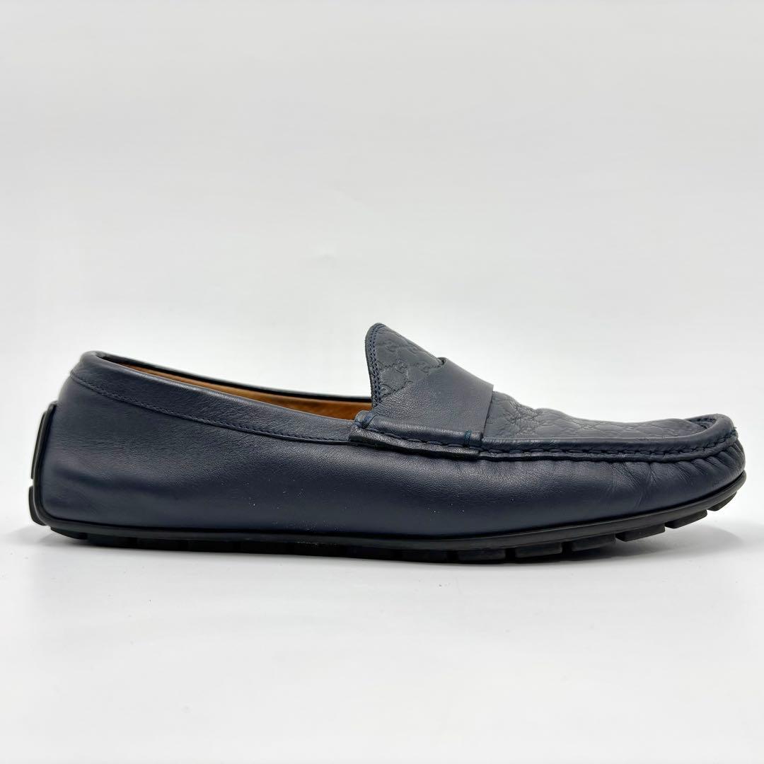 GUCCI グッチ ドライビングシューズ レザー GG シマ ネイビー