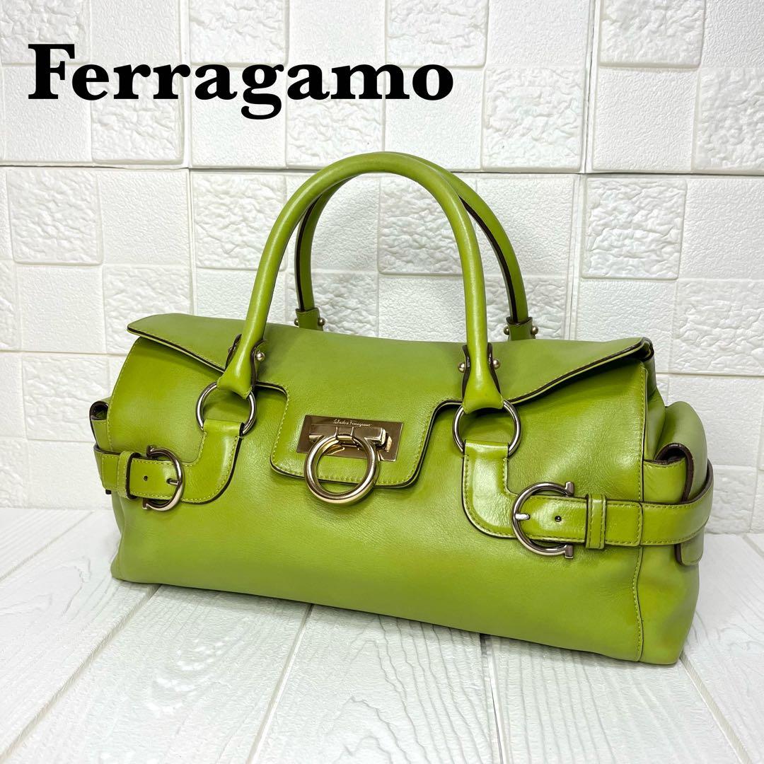 【入手困難】✨上美品✨☘️フェラガモ☘️✨ハンドバッグ✨ガンチーニ✨グリーン✨