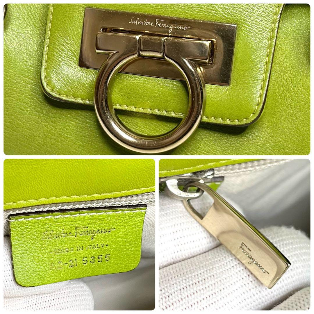 【入手困難】✨上美品✨☘️フェラガモ☘️✨ハンドバッグ✨ガンチーニ✨グリーン✨