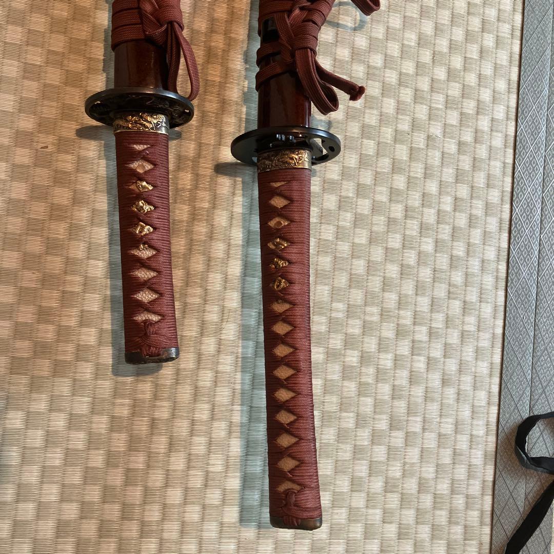 大小居合稽古刀、木製、鮫革(鉄鐔.二重薄刃)