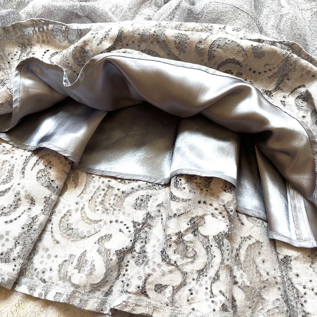 極美品 etoll. エトル 幾何学チュール ロングワンピース M ブルーグレー