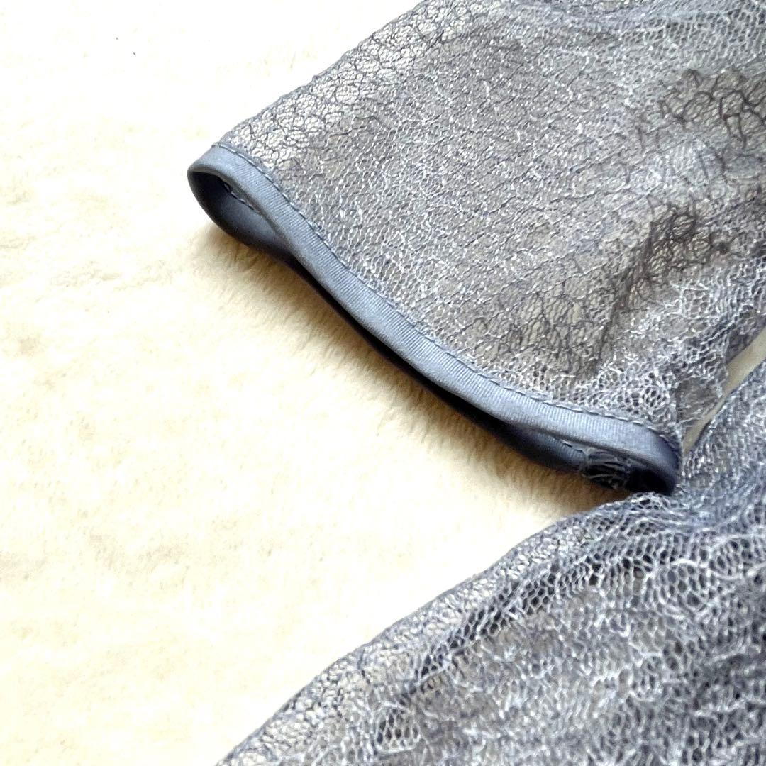 極美品 etoll. エトル 幾何学チュール ロングワンピース M ブルーグレー