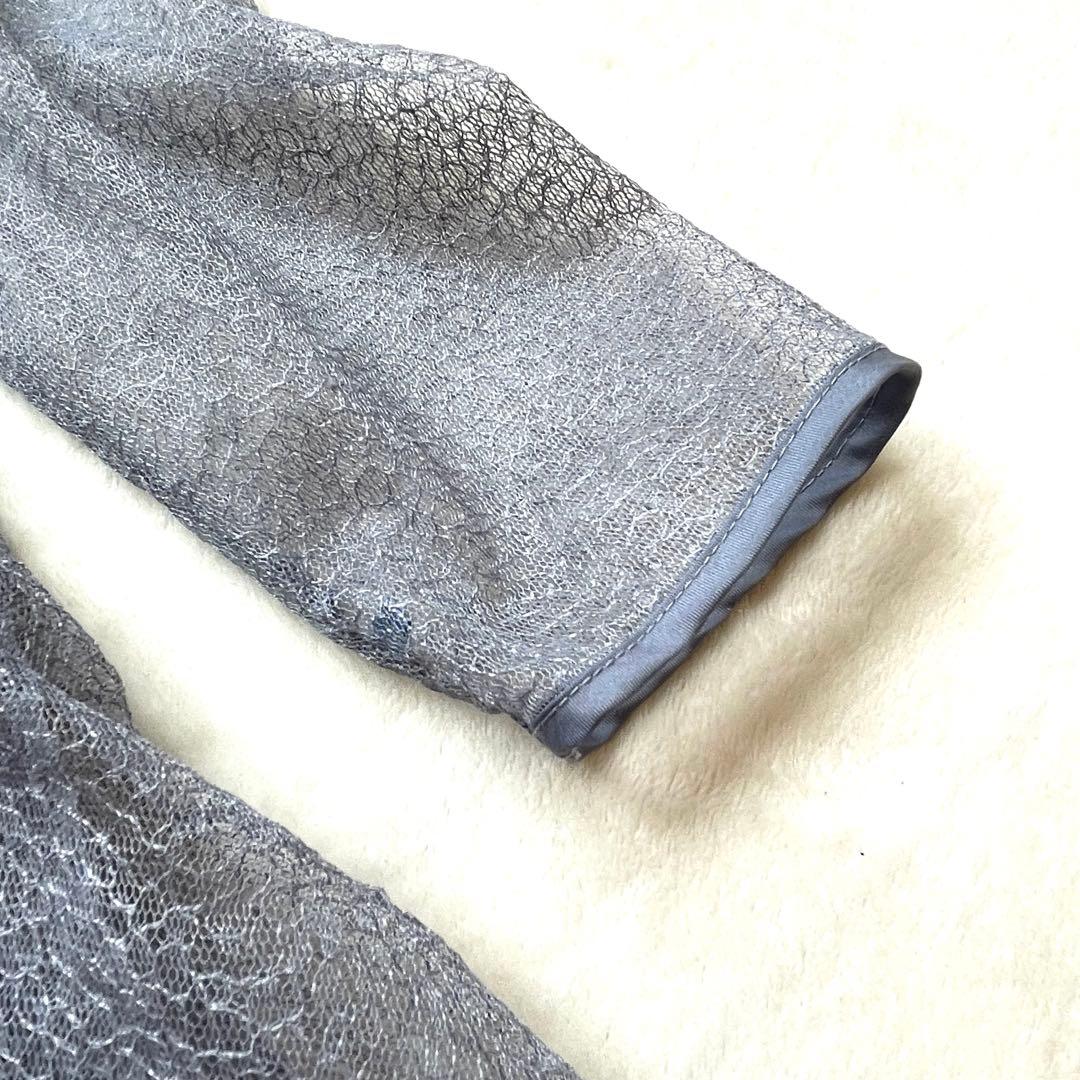 極美品 etoll. エトル 幾何学チュール ロングワンピース M ブルーグレー