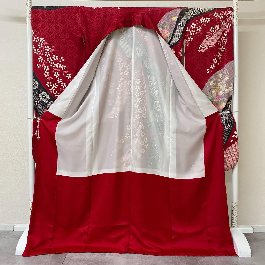 ⭐︎K0627 正絹 振袖 レンタル店放出品 赤 ガード加工 花柄 13号