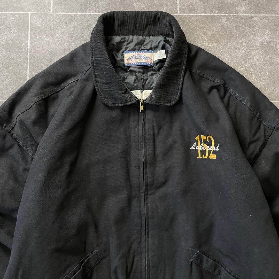 USA製 ダックワークブルゾン アクティブ ブラック 襟コーディロイ