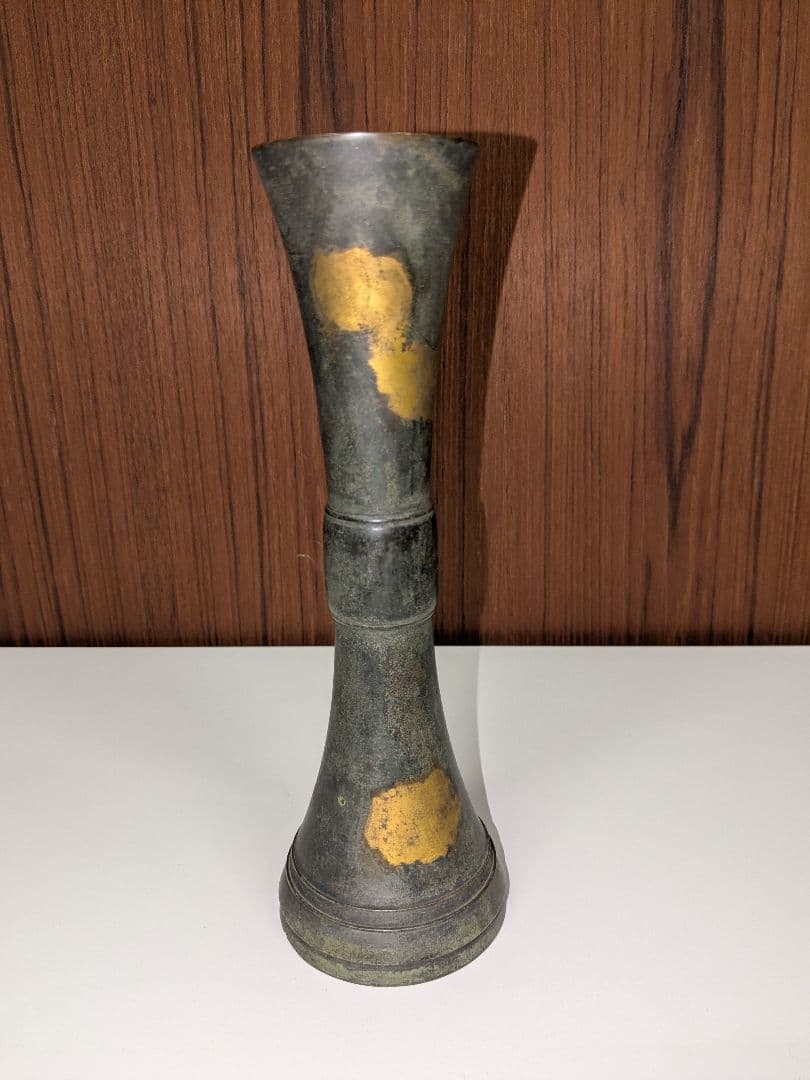 平安泰蔵六造 塗金銅花瓶 立鼓式花瓶 木箱 共箱 骨董品 工芸品