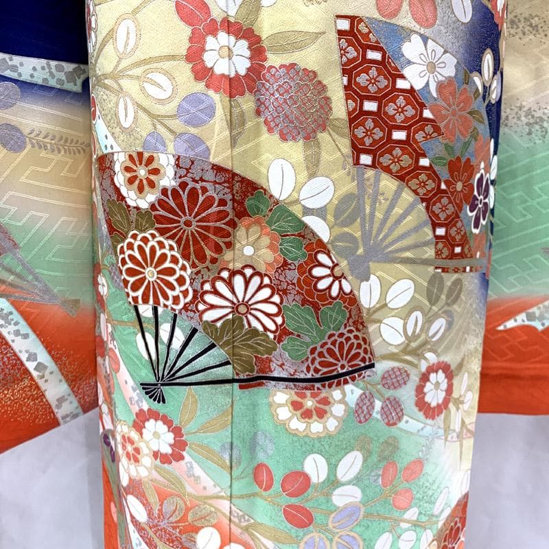 505ag17,赤いしごき■七五三 七歳 女児 着物&袋帯&長襦袢 扇 萩■