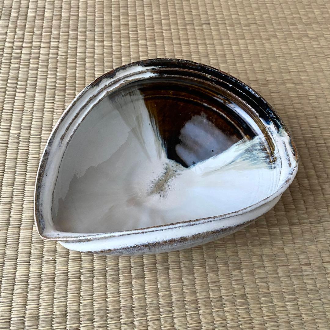美品 未使用 唐津焼 岡本作礼造 【朝鮮唐津】 鮑型 脚付鉢 共箱