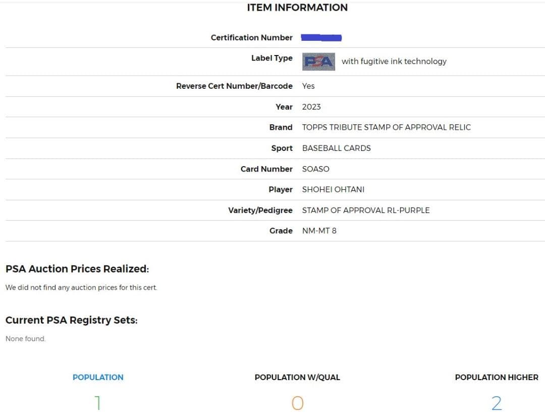 大谷翔平 TOPPS TRIBUTE STAMP  RL-PURPLE カード