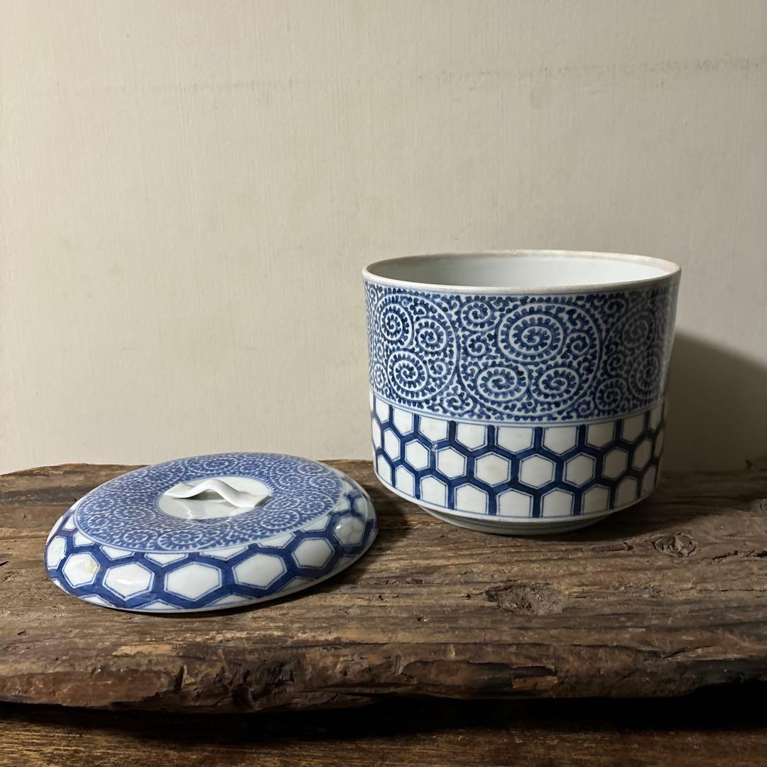 古伊万里たこ唐草蓋物　アンティーク 古道具　骨董　蕎麦猪口　検:李朝.白洲正子