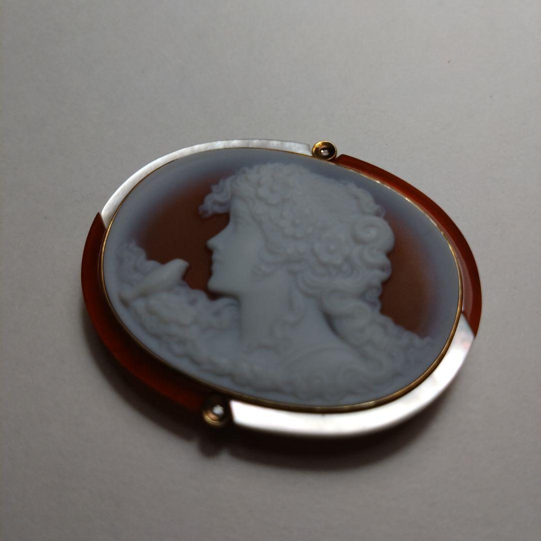 K18　カメオの　ブローチ　ペンダントトップ　18金　750　ダイヤモンド