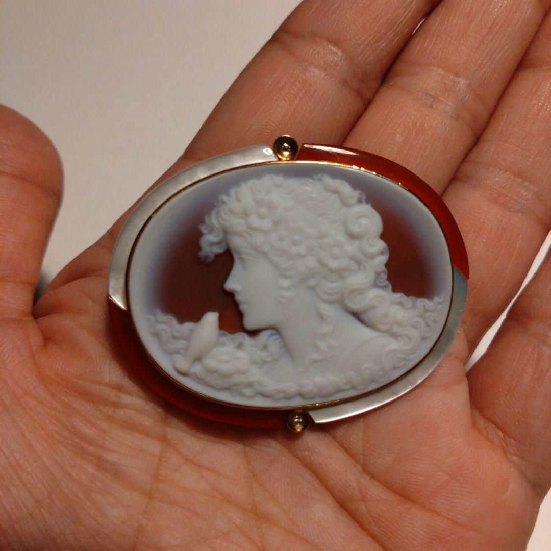 K18　カメオの　ブローチ　ペンダントトップ　18金　750　ダイヤモンド