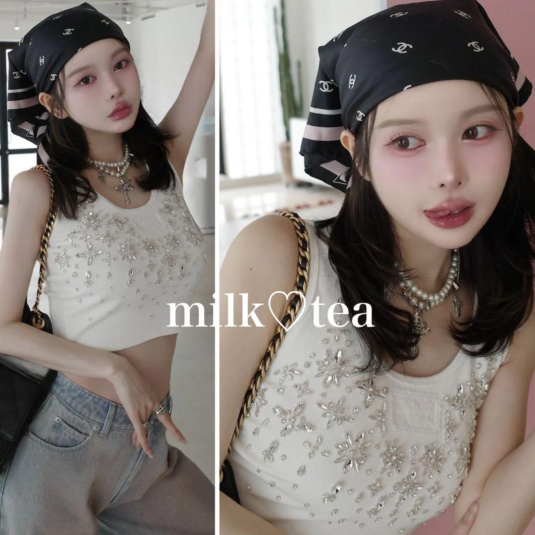 新品タグ付 ホワイト ダーリッチ ジュエリーリブノースリトップス フリー