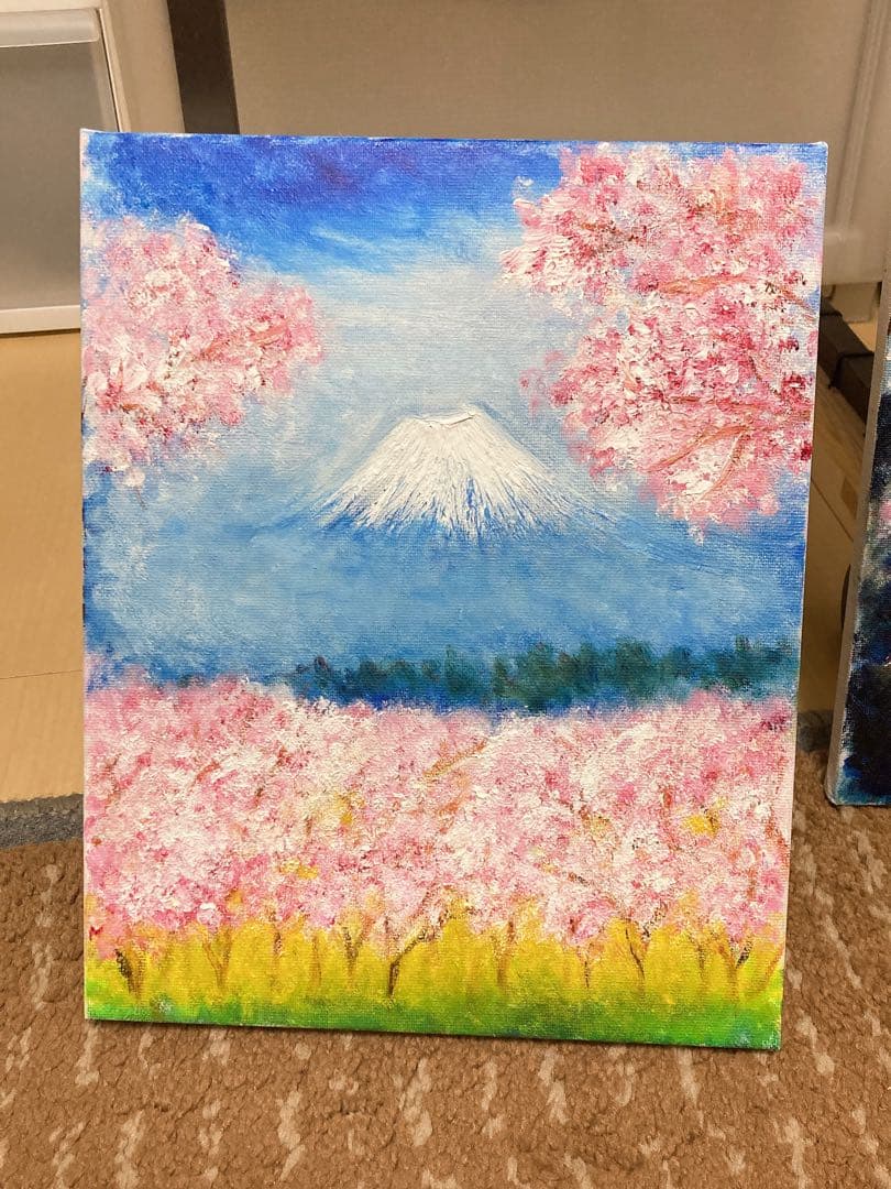 素人の油絵 富士桜 F3号キャンバス 送料無料