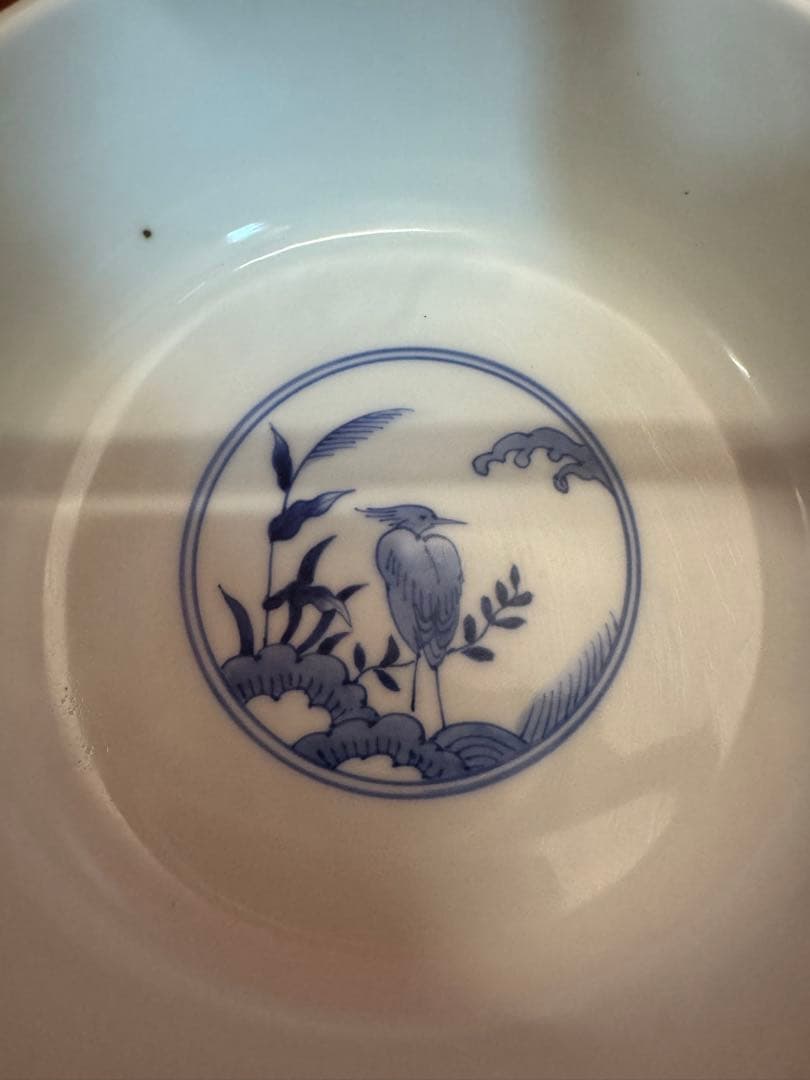 1891  宮内庁御用達『十四代 辻常陸』　辻製　染付花鳥　手付き鉢