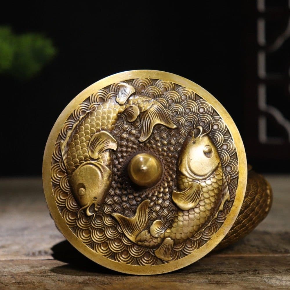 銅器 招財錦鯉灰皿 茶台 書斎 応接間 装飾品 工芸品 置物